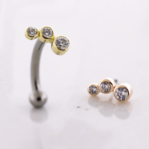 16-18G Titanium Threadless Curved Barbell With 14kt Round Cut Premium Zirconia End And Fixed Ball End