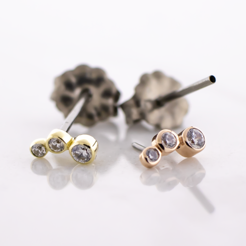 Titanium Threadless Earring Stud With 14kt Round Cut Premium Zirconia Ends