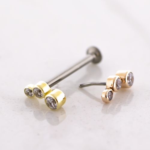 Titanium Threadless Labret Post With 14kt Round Cut Premium Zirconia End