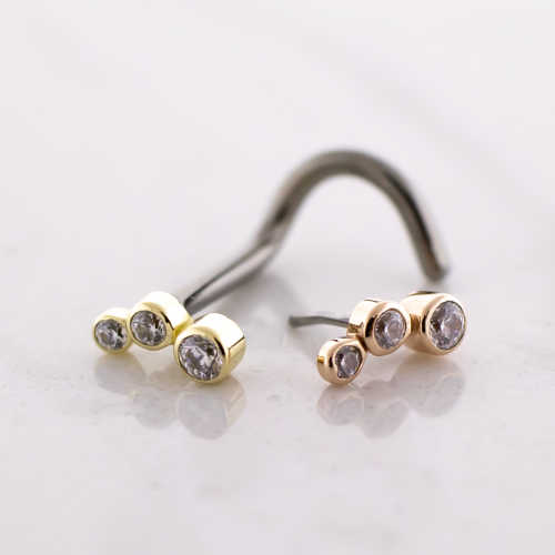 Titanium Threadless Nose Screw With 14kt Round Cut Premium Zirconia End