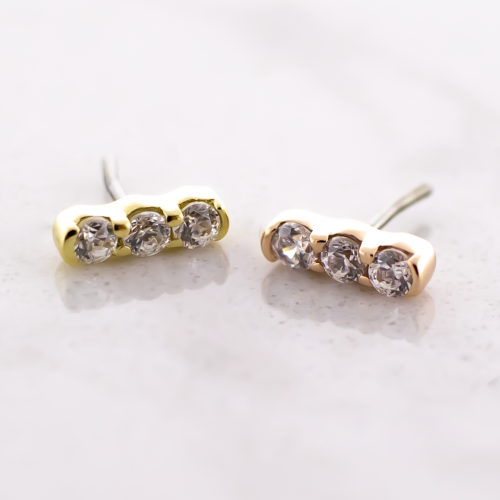 14KT Gold Threadless End - 3 CZ Vertical Cluster