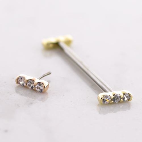 Threadless Titanium Barbell with 14kt CZ Vertical Cluster