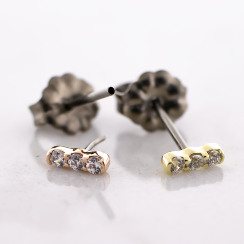 Titanium Threadless Earring Stud With 14kt Vertical Cluster Ends