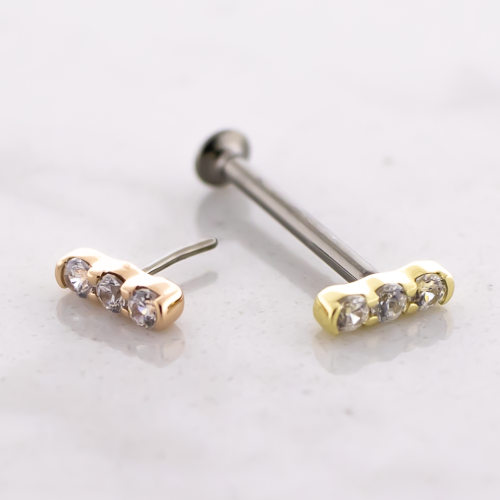 Titanium Threadless Labret Post With 14kt CZ Vertical Cluster End