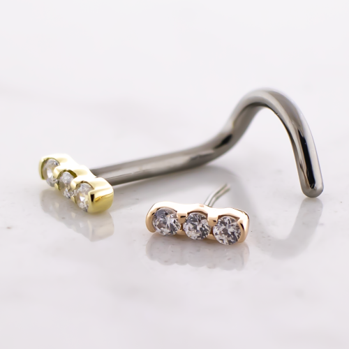 Titanium Threadless Nose Screw With 14kt CZ Vertical Cluster End