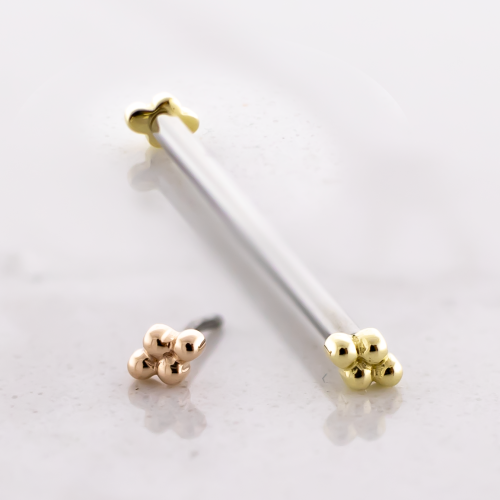 Titanium Threadless Barbell With 14kt 4 Bead Cluster