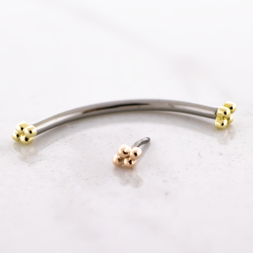 Titanium Threadless Curved Barbell With 14kt 4 Bead Cluster Ends