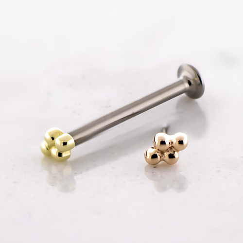 Titanium Threadless Labret Post With 14kt 4 Bead Cluster End