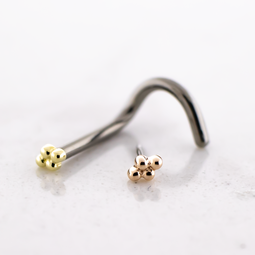 Titanium Threadless Nose Screw With 14kt 4 Bead Cluster End