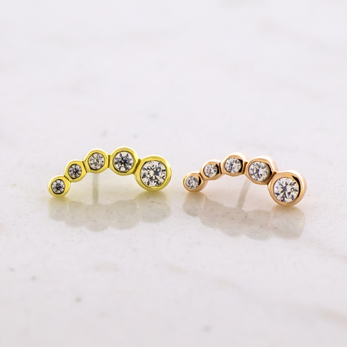 14KT Gold Threadless End - Curved Cascading CZ