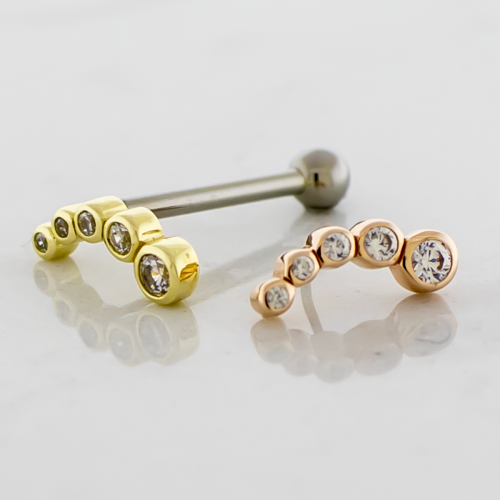 Titanium Threadless Barbell With Curved Cascading CZ End And Fixed Ball End