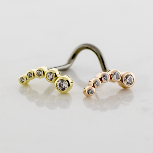 Titanium Threadless Nose Screw With 14kt Curved Cascading End