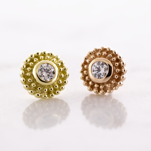 14KT Gold Threadless End - Beaded CZ