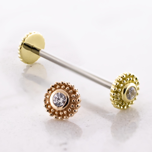 Titanium Threadless Barbell With 14kt Beaded CZ