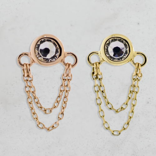 14Kt Gold Threadless End - CZ w/ Dual Chains