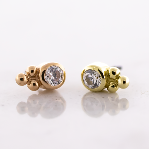 14KT Gold Threadless End - Round CZ w/Beaded Accent