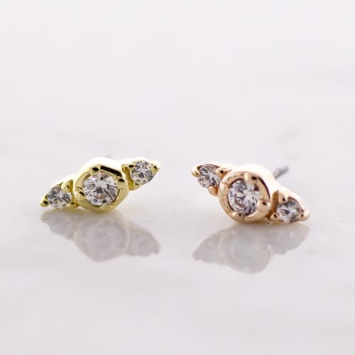 14KT Gold Threadless End - Symmetrical CZ Trio