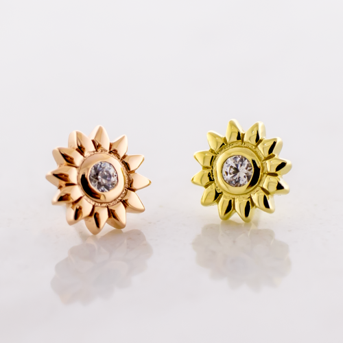 14KT Gold Threadless End - Sunflower w/ Center CZ