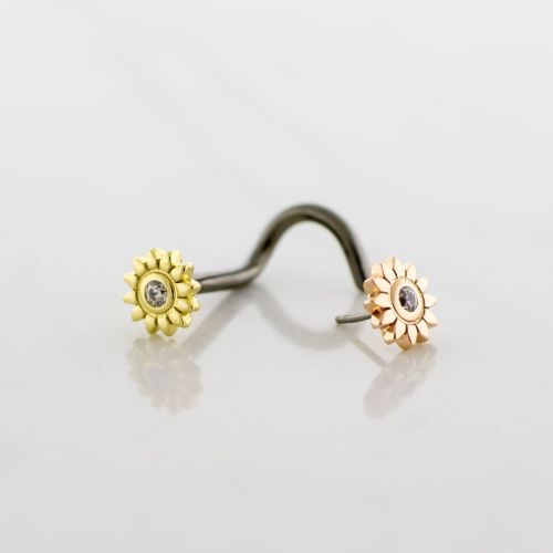 Titanium Threadless Nose Screw With 14kt Sunflower CZ End