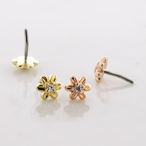 14KT Gold Threadless End - 6 Petal Flower w/ Center CZ