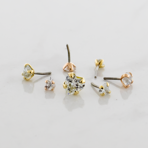 14KT Gold Threadless End -Heart Cut CZ