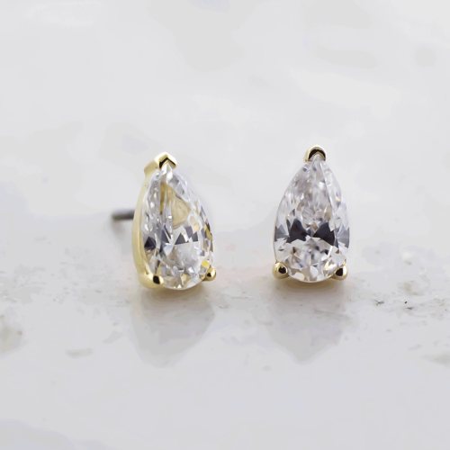 14kt Gold Threadless End - Pear Cut Premium Zirconia