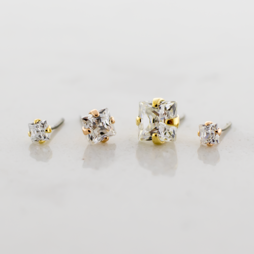 14KT Gold Threadless End - Square Cut CZ