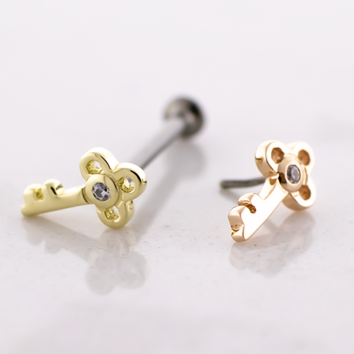 Titanium Threadless Labret Post With 14kt Vintage Key End