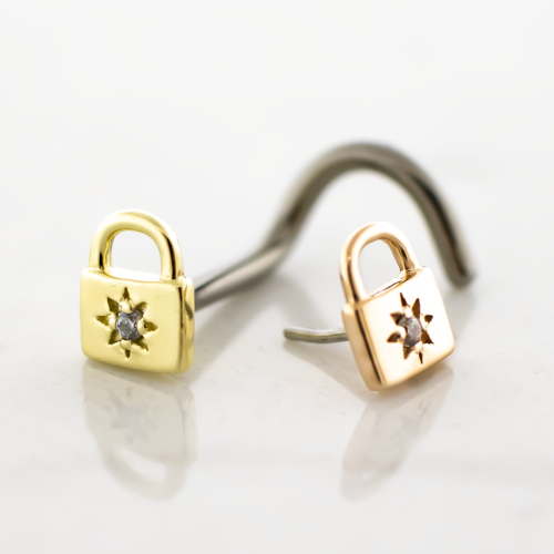 Titanium Threadless Nose Screw With 14kt Lock CZ End