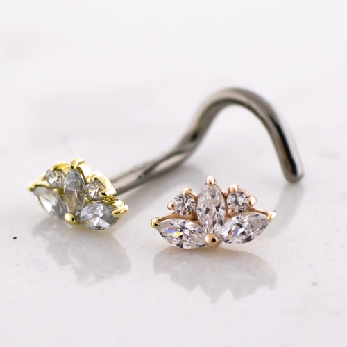 Titanium Threadless Nose Screw With 14kt Lotus Flower CZ End