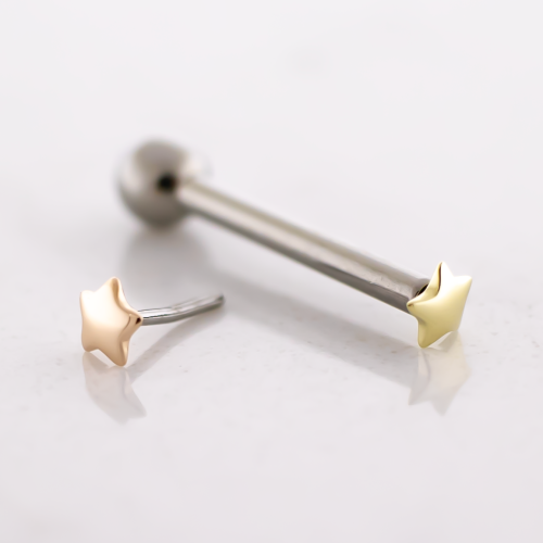 Titanium Threadless Barbell With 14kt Star End And Fixed Ball End