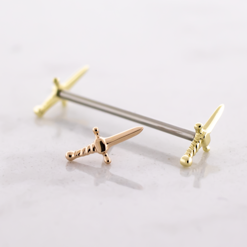 Titanium Threadless Barbell With 14kt Sword Ends