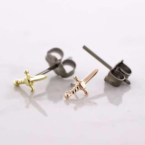 Titanium Threadless Earring Stud With 14kt Sword Ends