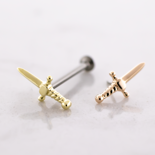 Titanium Threadless Labret Post With 14kt Sword End