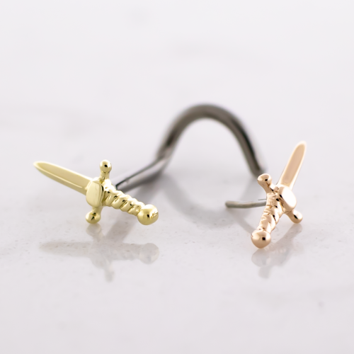 Titanium Threadless Nose Screw With 14kt Sword End