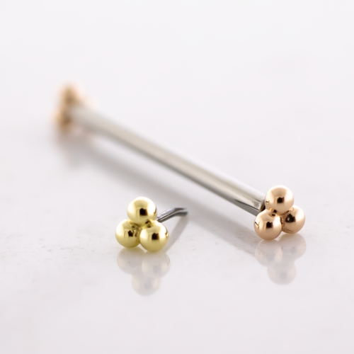 Threadless Titanium Barbell With 14K Triple Bead End