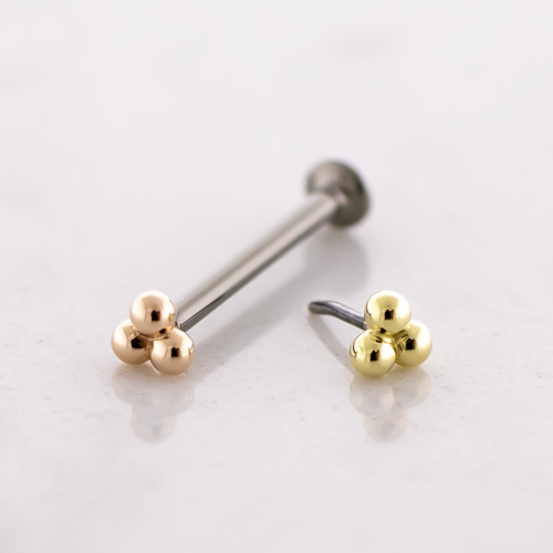 Titanium Threadless Labret Post With 14kt Beaded Trinity End