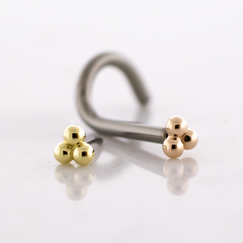 Titanium Threadless Nose Screw With 14kt Triple Bead Cluster End