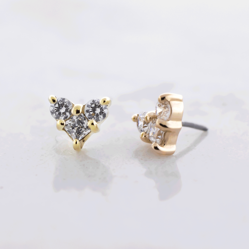 14KT Gold Threadless End - CZ Trio cluster