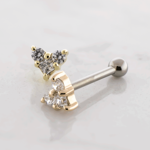 Titanium Threadless Barbell With 14kt CZ Trio Cluster End And Fixed Ball End