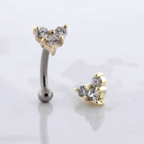 14G Titanium Threadless Curved Barbell With 14kt CZ Trio Cluster End & Fixed Ball End