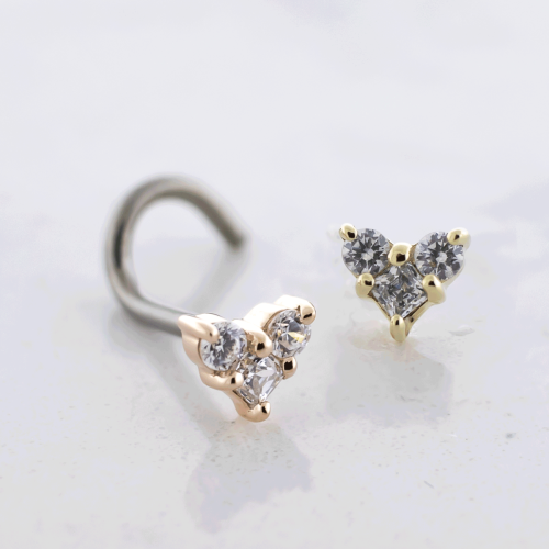 Titanium Threadless Nose Screw With 14kt CZ Trio Cluster End