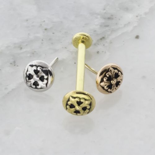 18Kt Gold Helix Labret with Fleur De Lis End