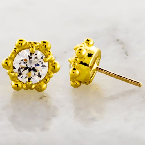 18KT Gold Threadless End - Beaded Flower w/ Premium Zirconia