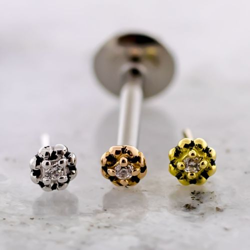 Titanium Threadless Labret w/ 18kt Premium Zirconia Flower End