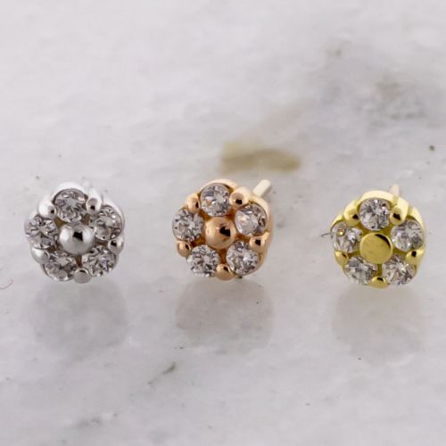 18KT Gold Threadless End - Micro Flower set w/5 Premium Zirconias