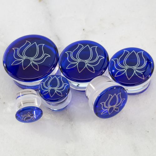 Pair SILVER LOTUS GLASS PLUGS