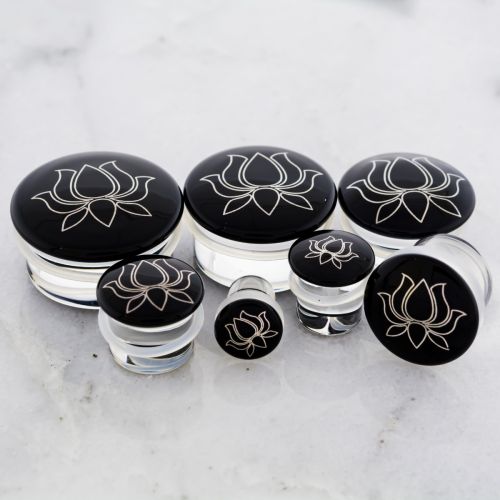 Pair SILVER LOTUS GLASS PLUGS