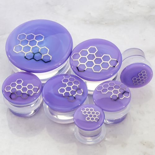 Pair PURPLE HONEYCOMB GLASS PLUGS