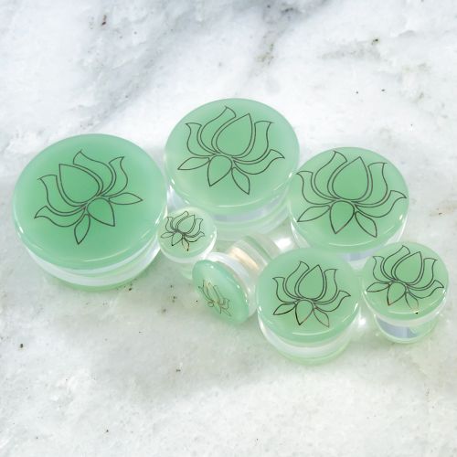 Pair SILVER LOTUS GLASS PLUGS